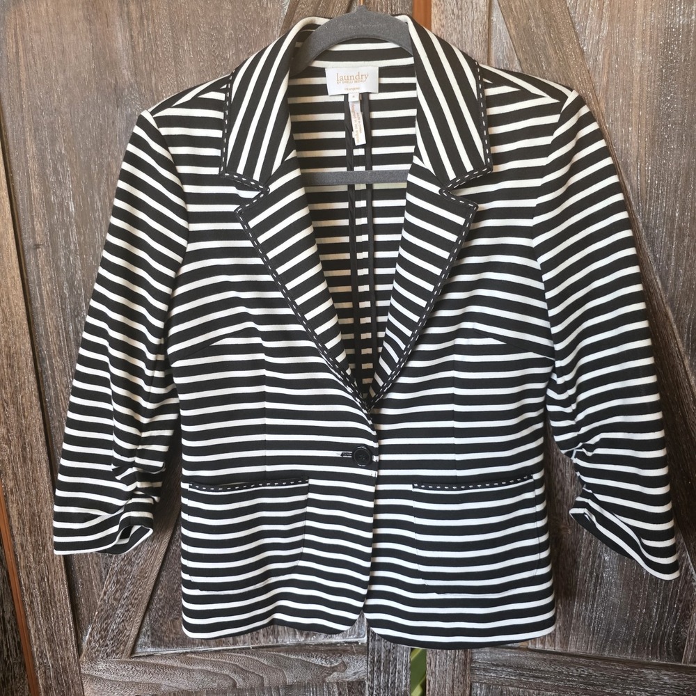 Laundry by Shelli Segal Jacket Women's Size 6 Black & White Striped Blazer